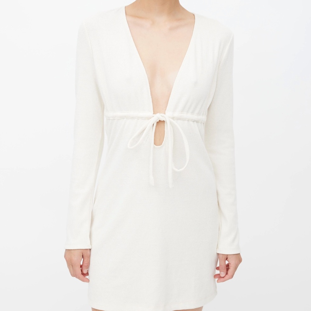 Reformation Cream Deep V Tie-Front Mini Dress